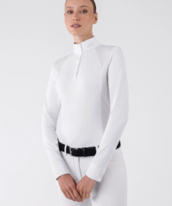 Alternative view of Equiline GHITAK - White women’s competition polo with long sleeves and strass
