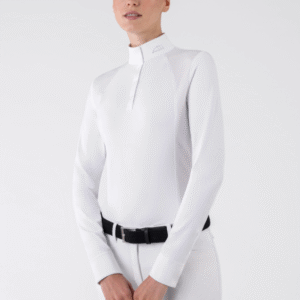 Alternative view of Equiline GHITAK - White women’s competition polo with long sleeves and strass